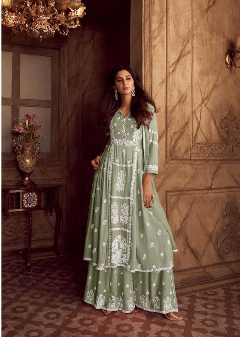 Sage Elegance Chikankari Kurti Palazzo Set