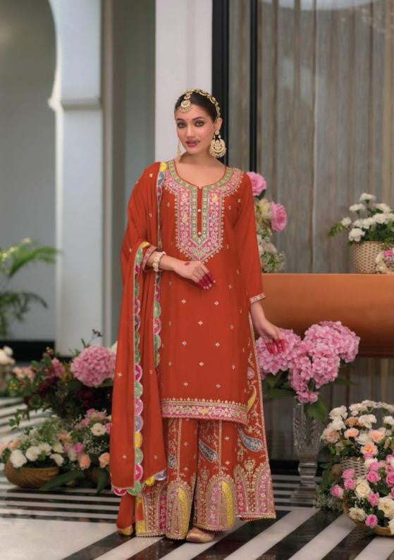 Designer Heavy Embroidered Red Palazzo Suit Set – Wedding & Festive Collection