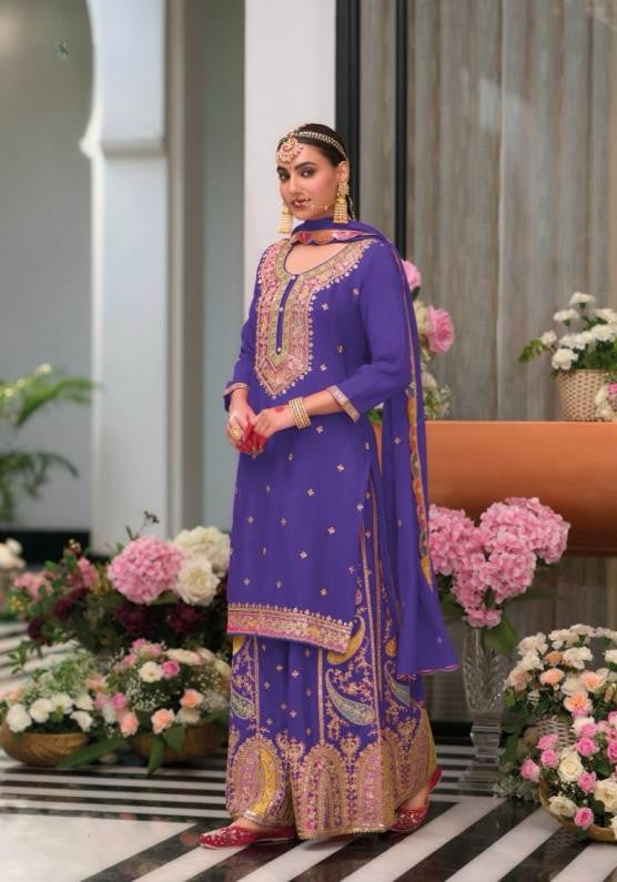 Designer Heavy Embroidered Blue Palazzo Suit Set – Wedding & Festive Collection
