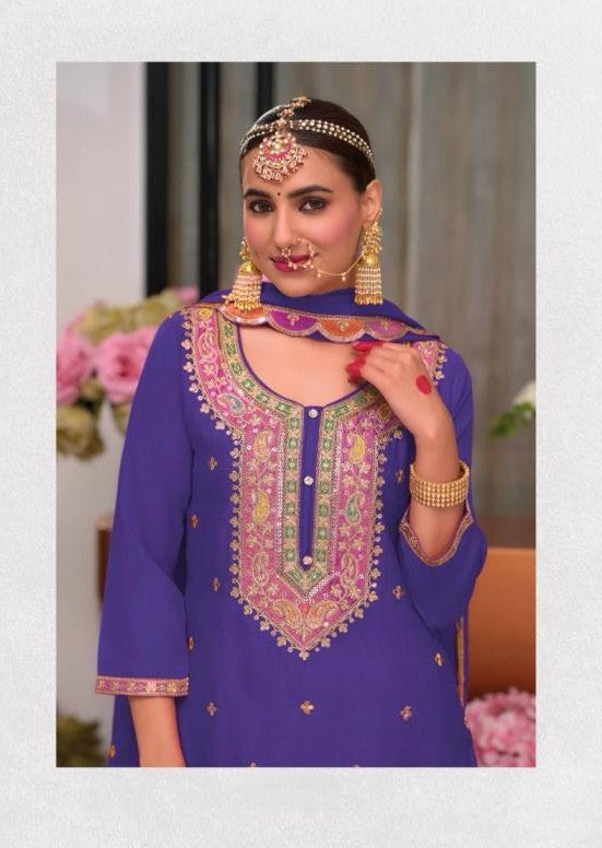 Designer Heavy Embroidered Blue Palazzo Suit Set – Wedding & Festive Collection