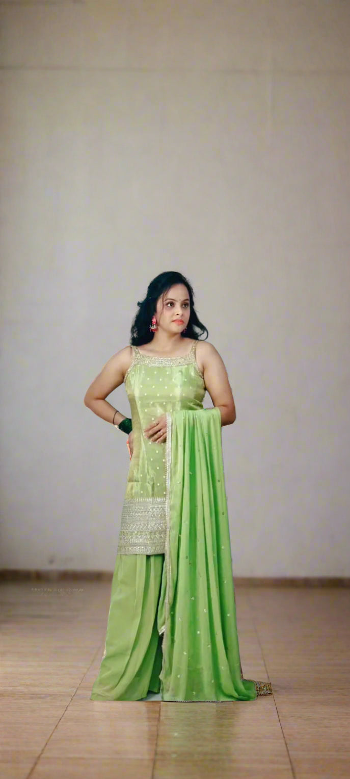 Elegant Lime Green Georgette Salwar Suit Set