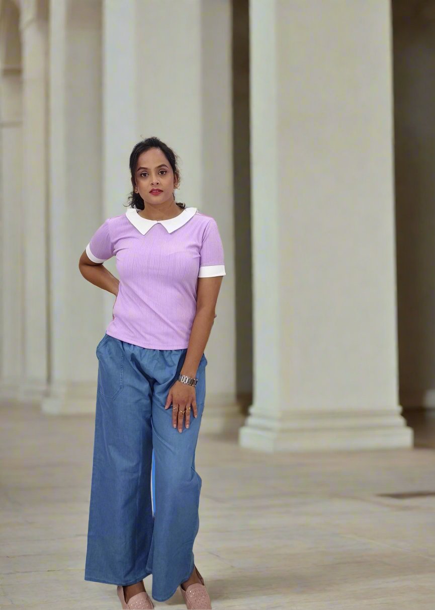 Stylish Denim Palazzo Pants with Elastic Waistband