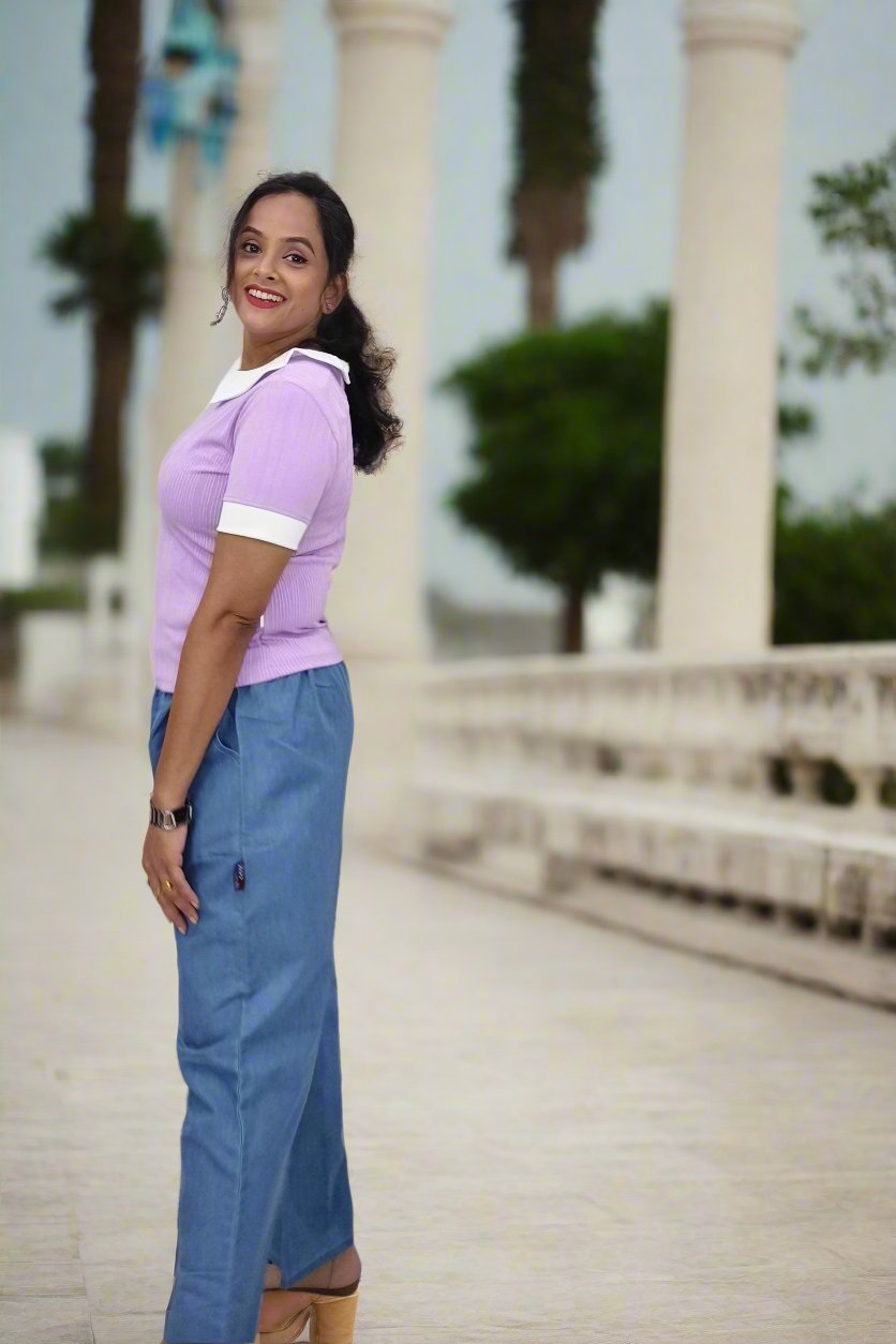 Stylish Denim Palazzo Pants with Elastic Waistband