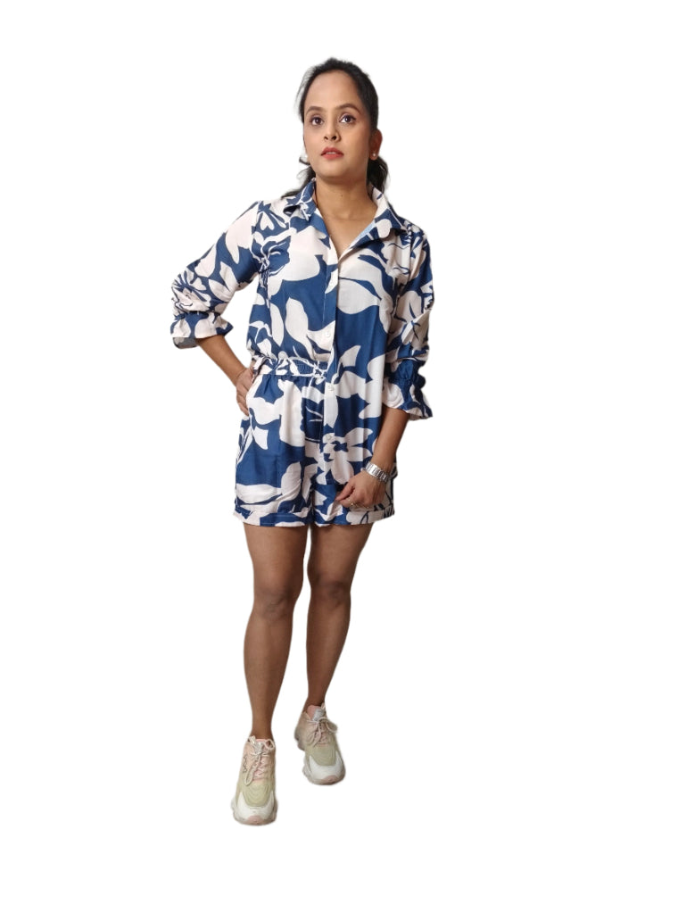 Comfortable Rayon Nightwear Set with Resort Collar and Printed Design