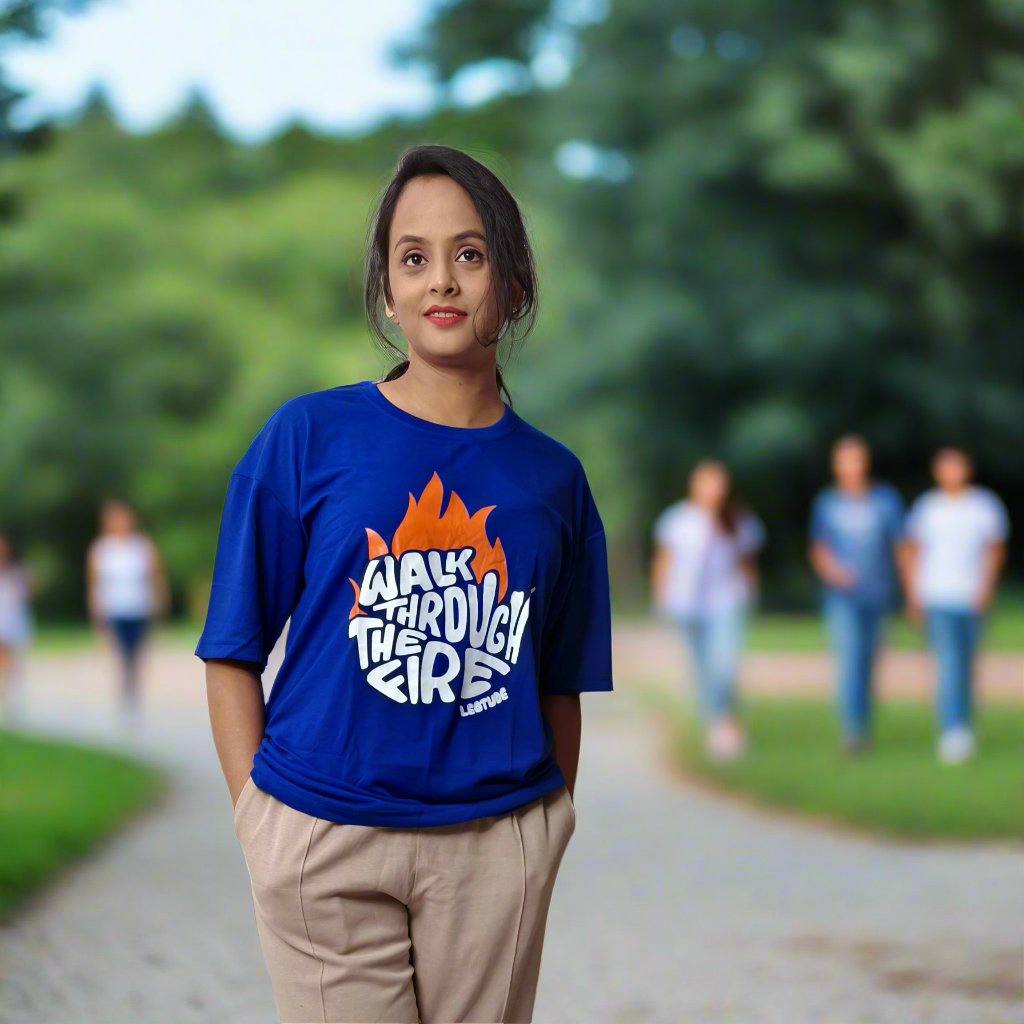 Oversized Printed Cotton Blend T-Shirt – Round Neck, Half Sleeves