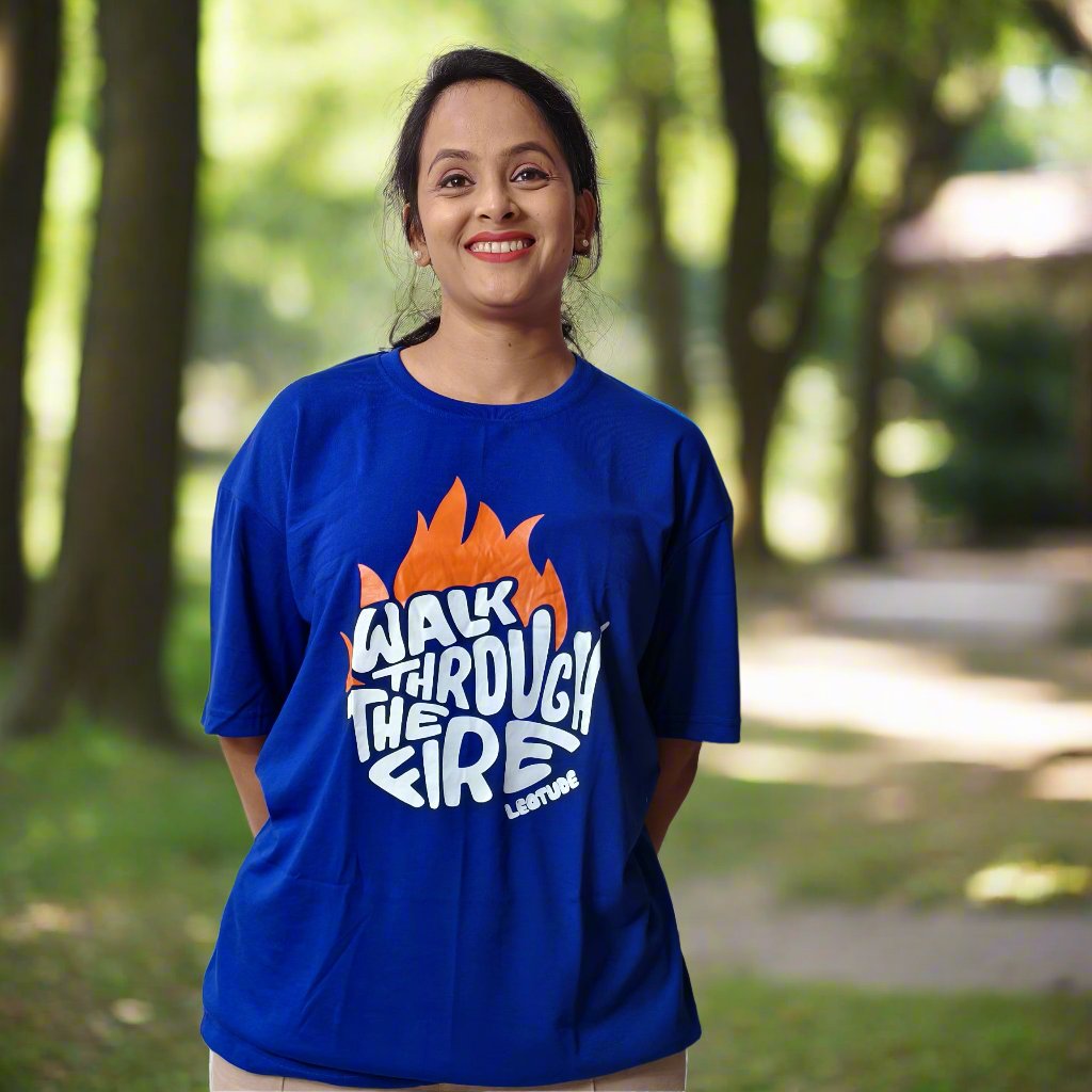 Oversized Printed Cotton Blend T-Shirt – Round Neck, Half Sleeves