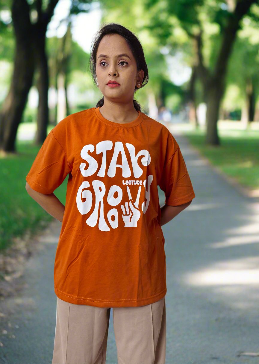 Trendy Oversized Printed Cotton Blend T-Shirt