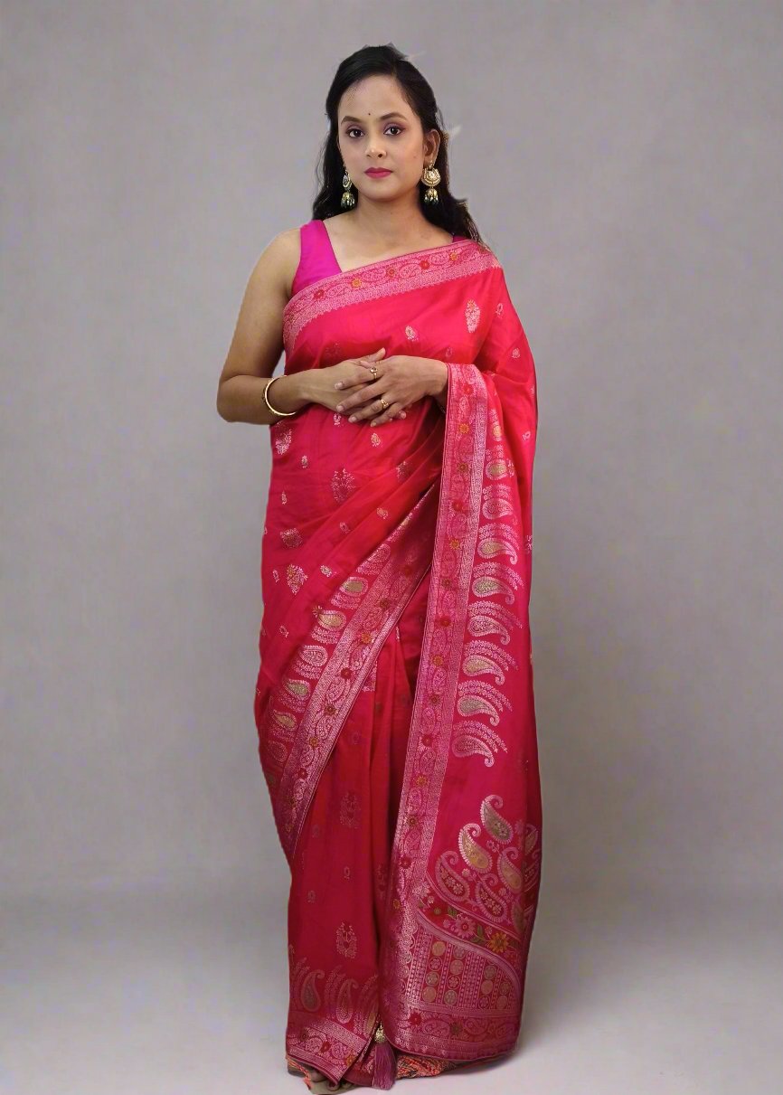 Rani Pink Soft Silk Saree with Full Zari Work