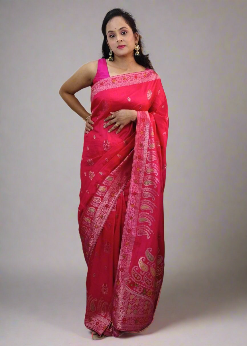 Rani Pink Soft Silk Saree with Full Zari Work