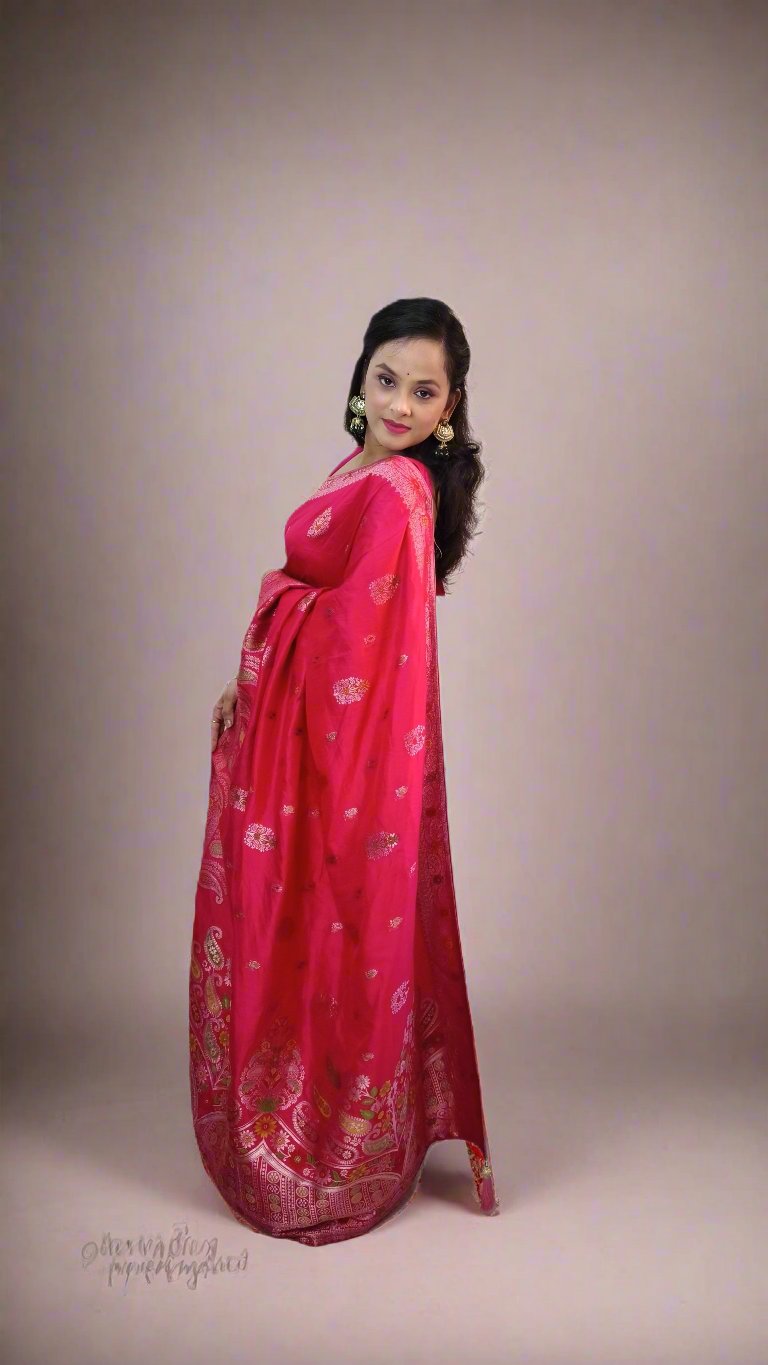 Rani Pink Soft Silk Saree with Full Zari Work
