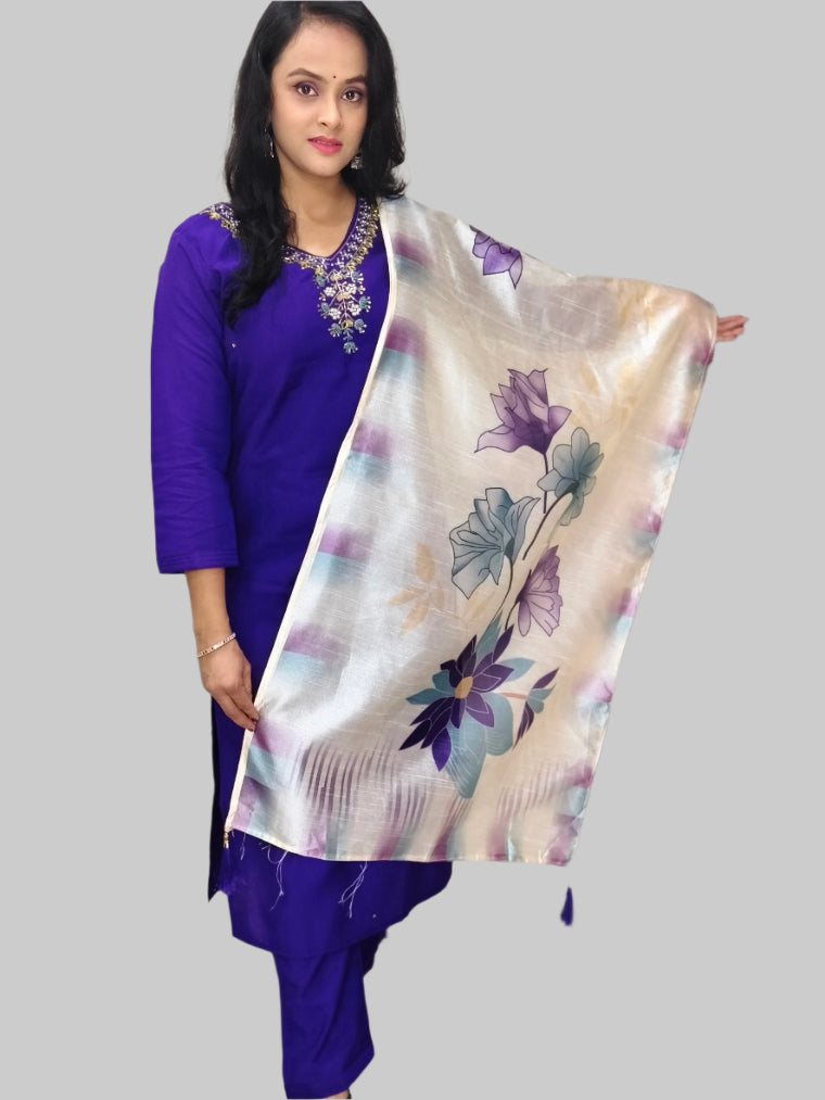Purple Embroidered Salwar Kameez with Printed Silk Dupatta