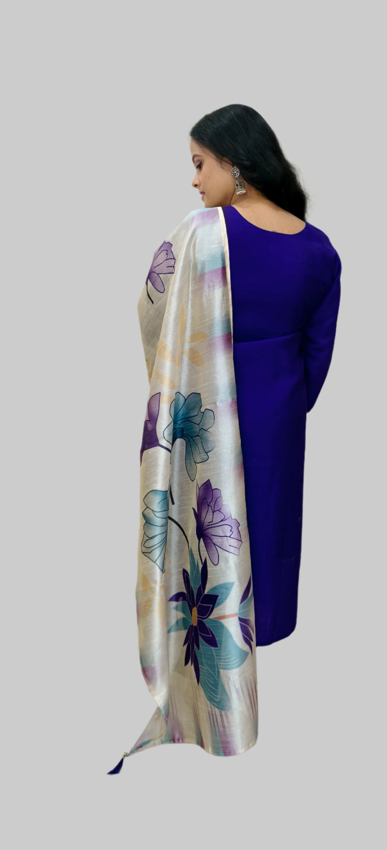 Purple Embroidered Salwar Kameez with Printed Silk Dupatta