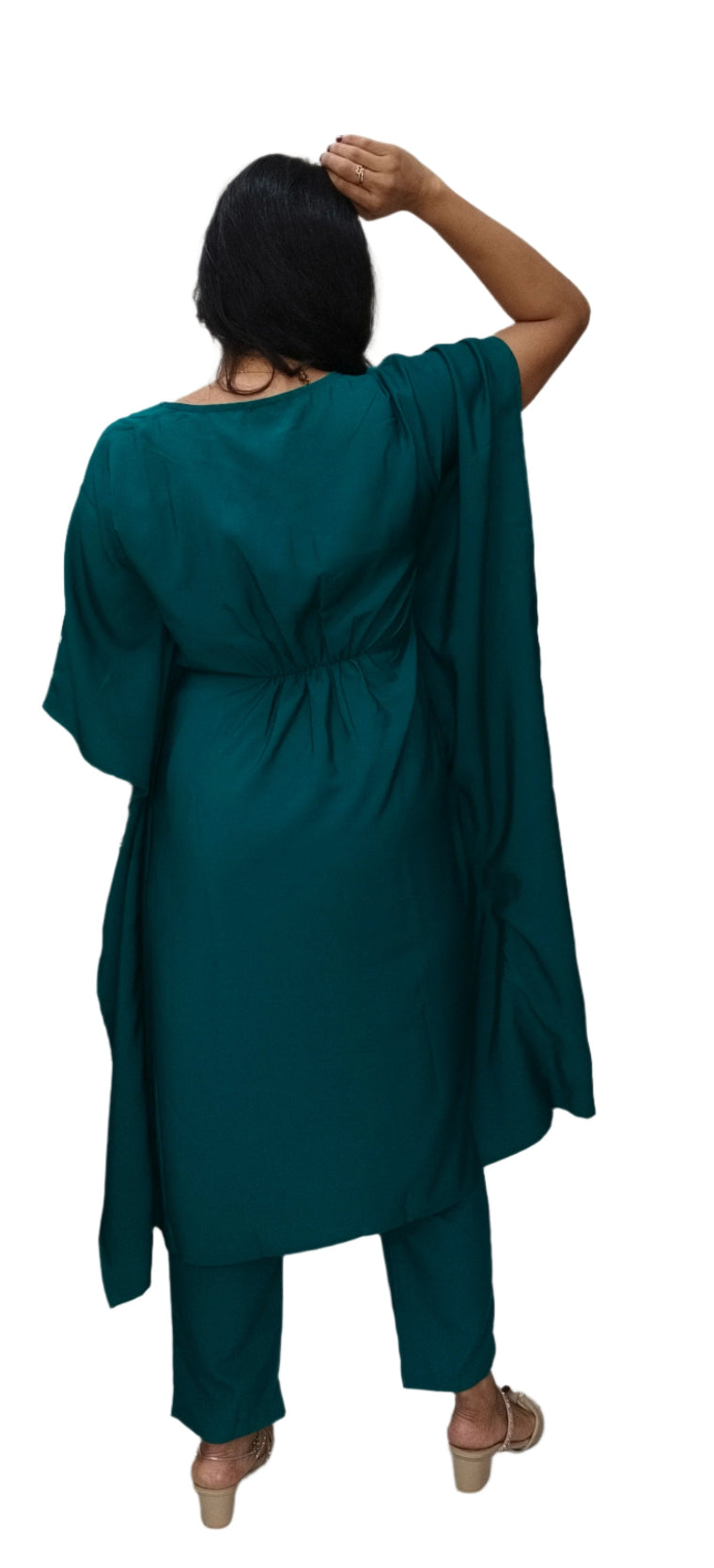 Turqoise Poly Crepe Kaftan Kurta with Pant