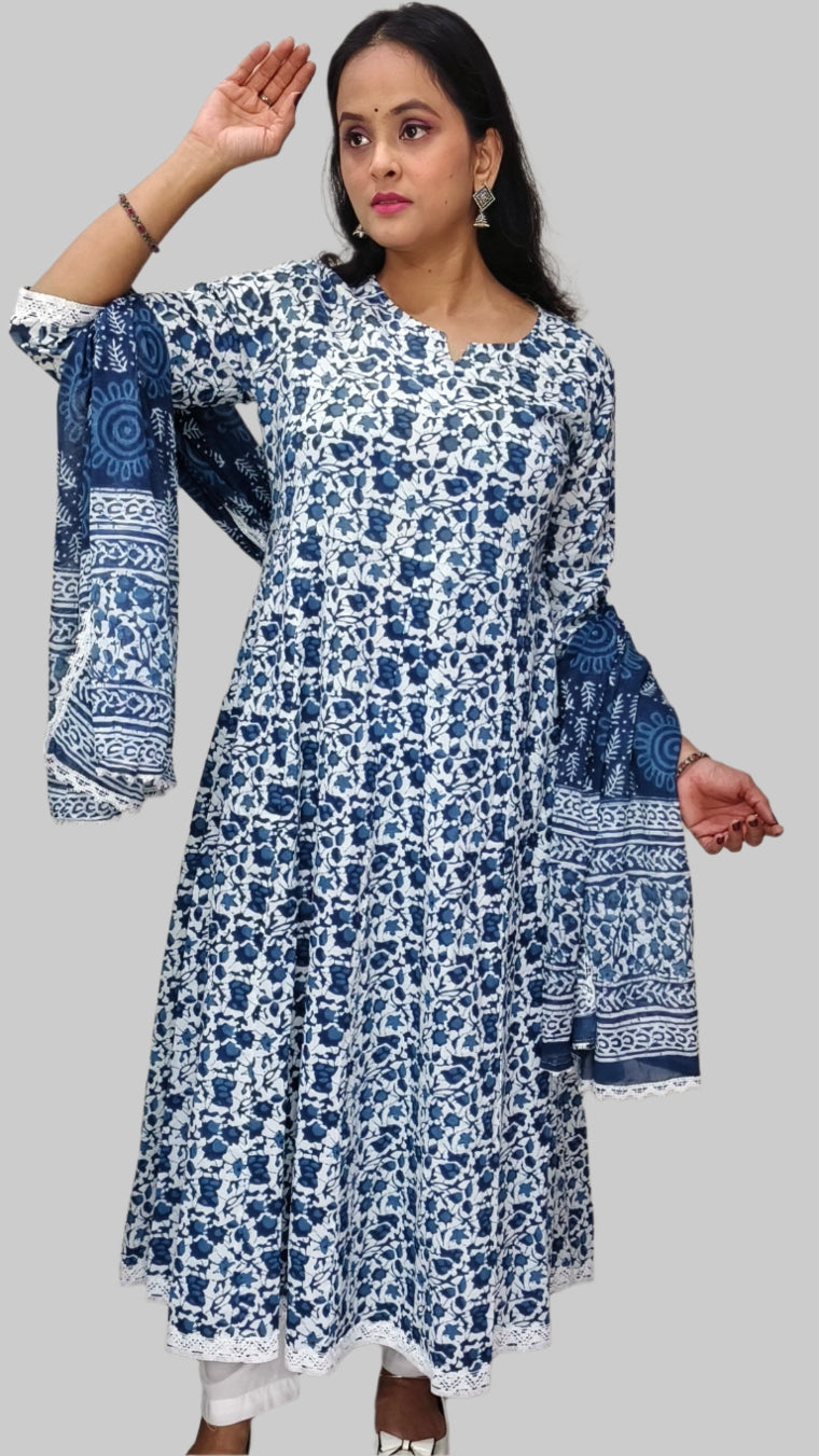 Cotton Kurta, Palazzo & Mulmul Dupatta Set