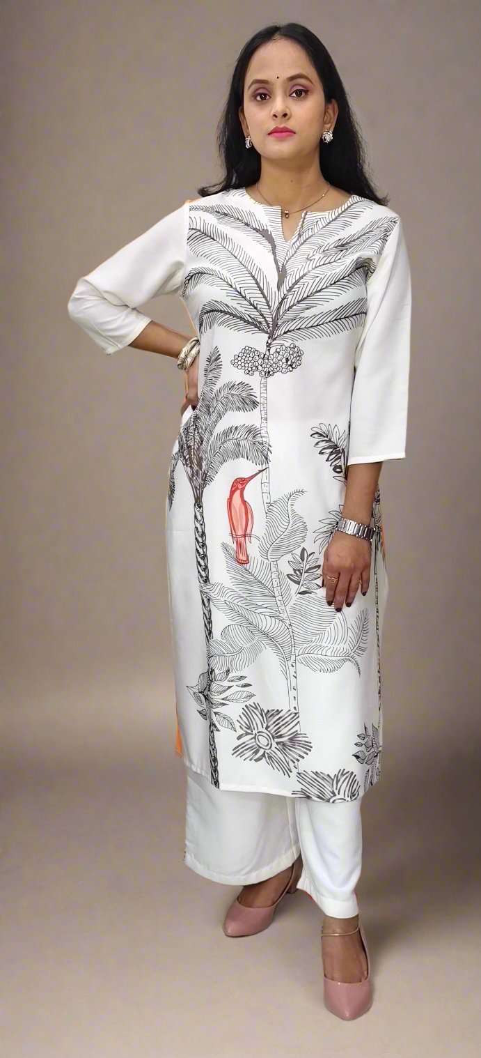 Cream Cotton Blend Kurta Set