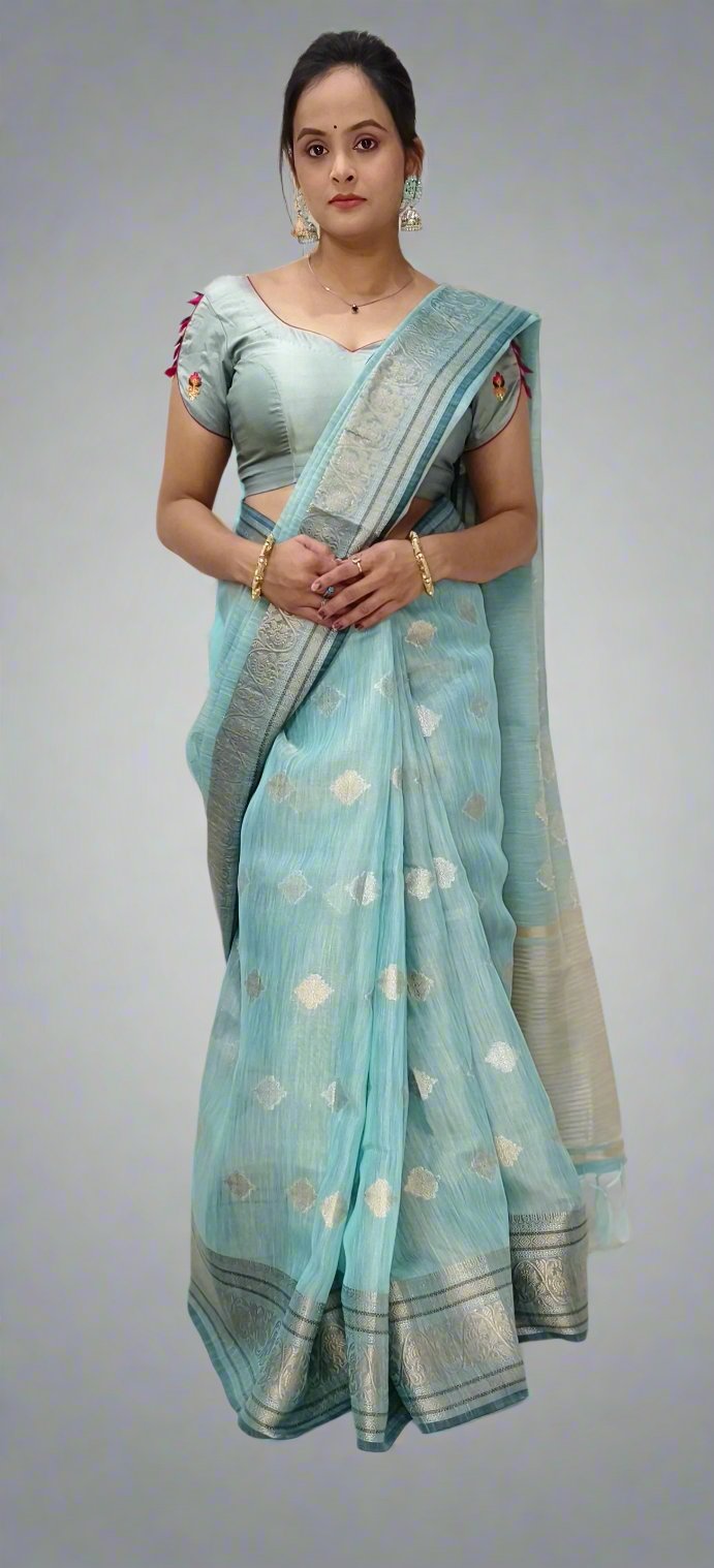 Cotton Silk Saree with Golden Thread Work