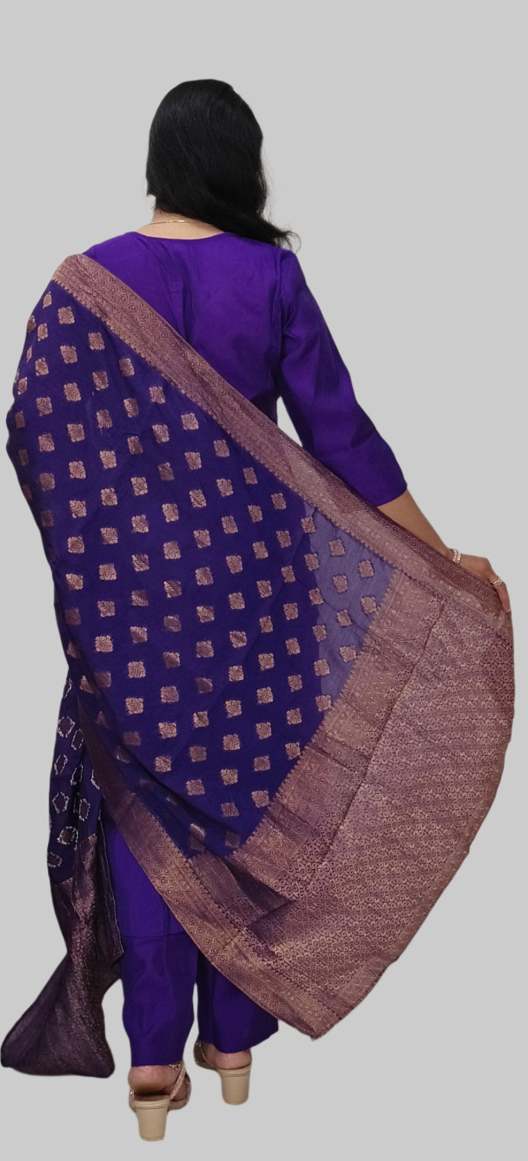 Purple Cotton Blend Straight Kurta Pant Set with Embroidered Dupatta