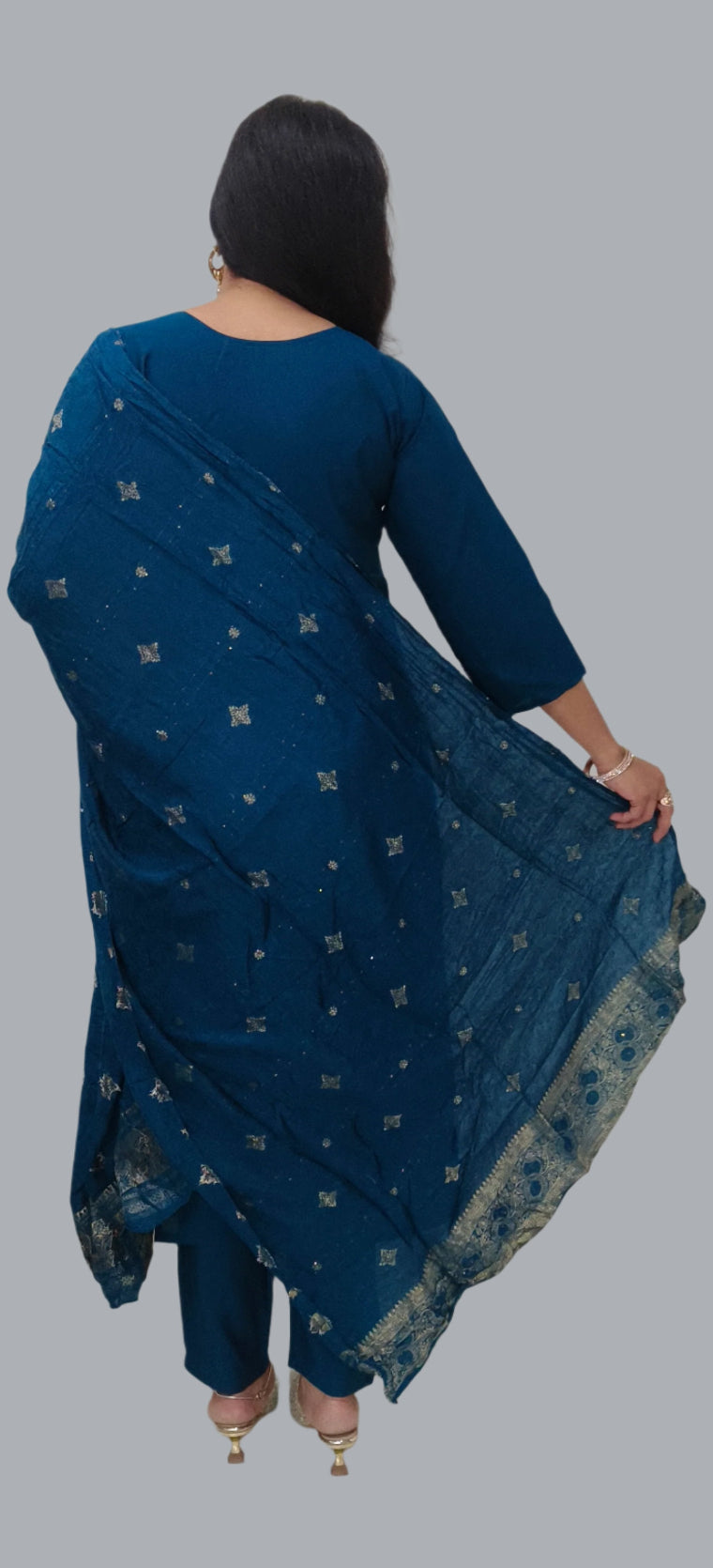 Embroidered Salwar Kameez with Silver-Adorned Dupatta