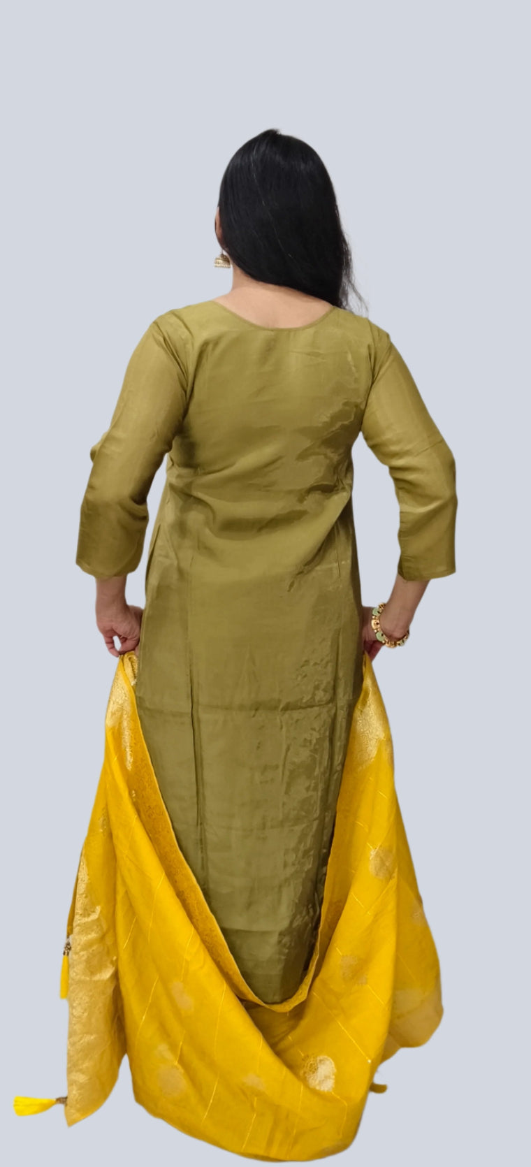 Olive Green Salwar Kameez with Mustard Yellow Dupatta