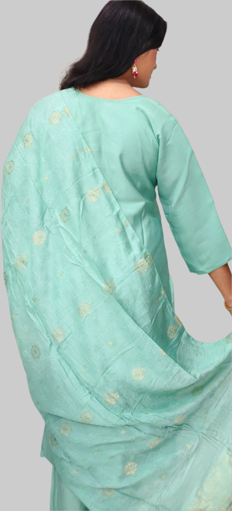 Mint Green Salwar Kameez Set with Silver Embroidery & Matching Dupatta