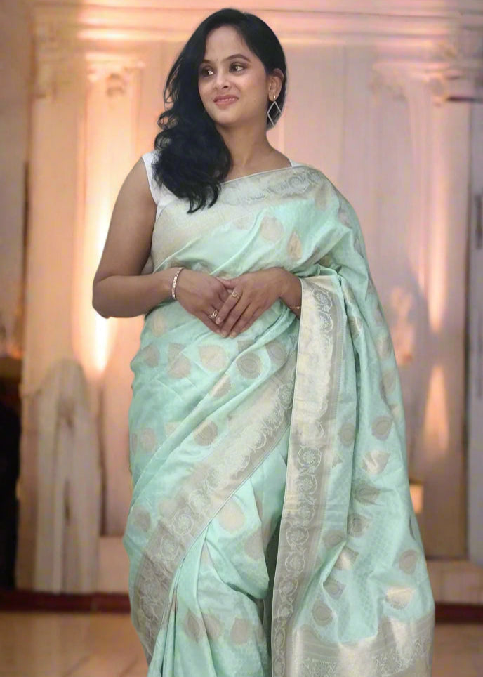 Exquisite Sea Green Silk Saree with Zari Work