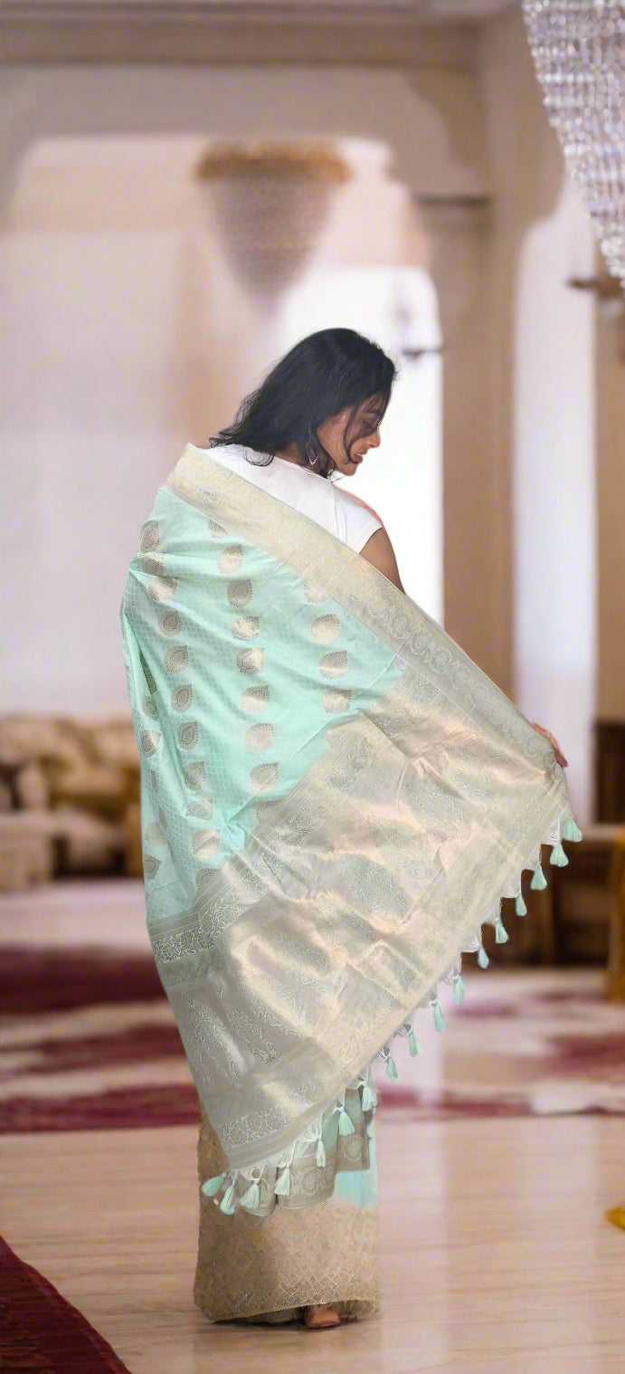 Exquisite Sea Green Silk Saree with Zari Work