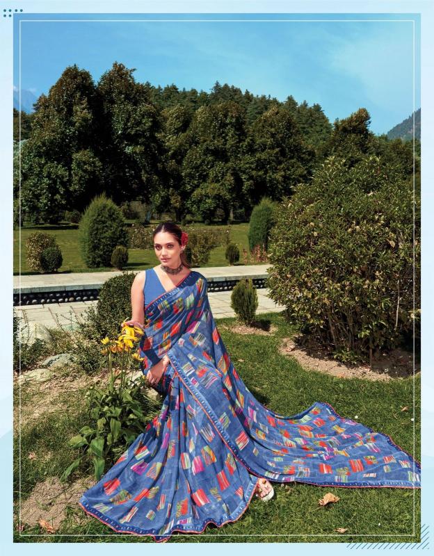 Digitally Printed Georgette Saree in Blue