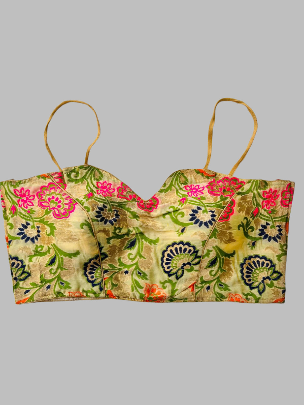 Elegant Gold Floral Bustier Crop Top Style Blouse– Floral Festive Wear ✨