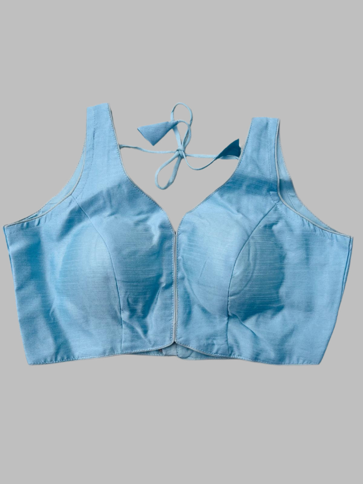 Chic Light Blue Sleeveless Blouse with Tie-Back