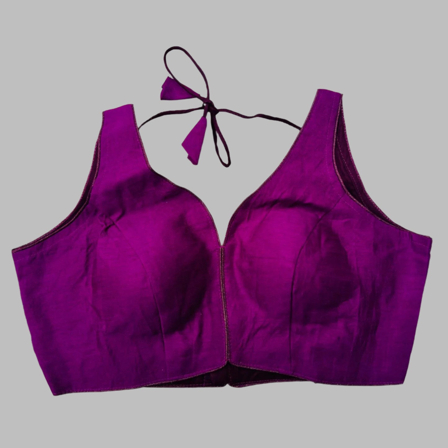 Vibrant Purple Blouse with Tassel Tie-Back