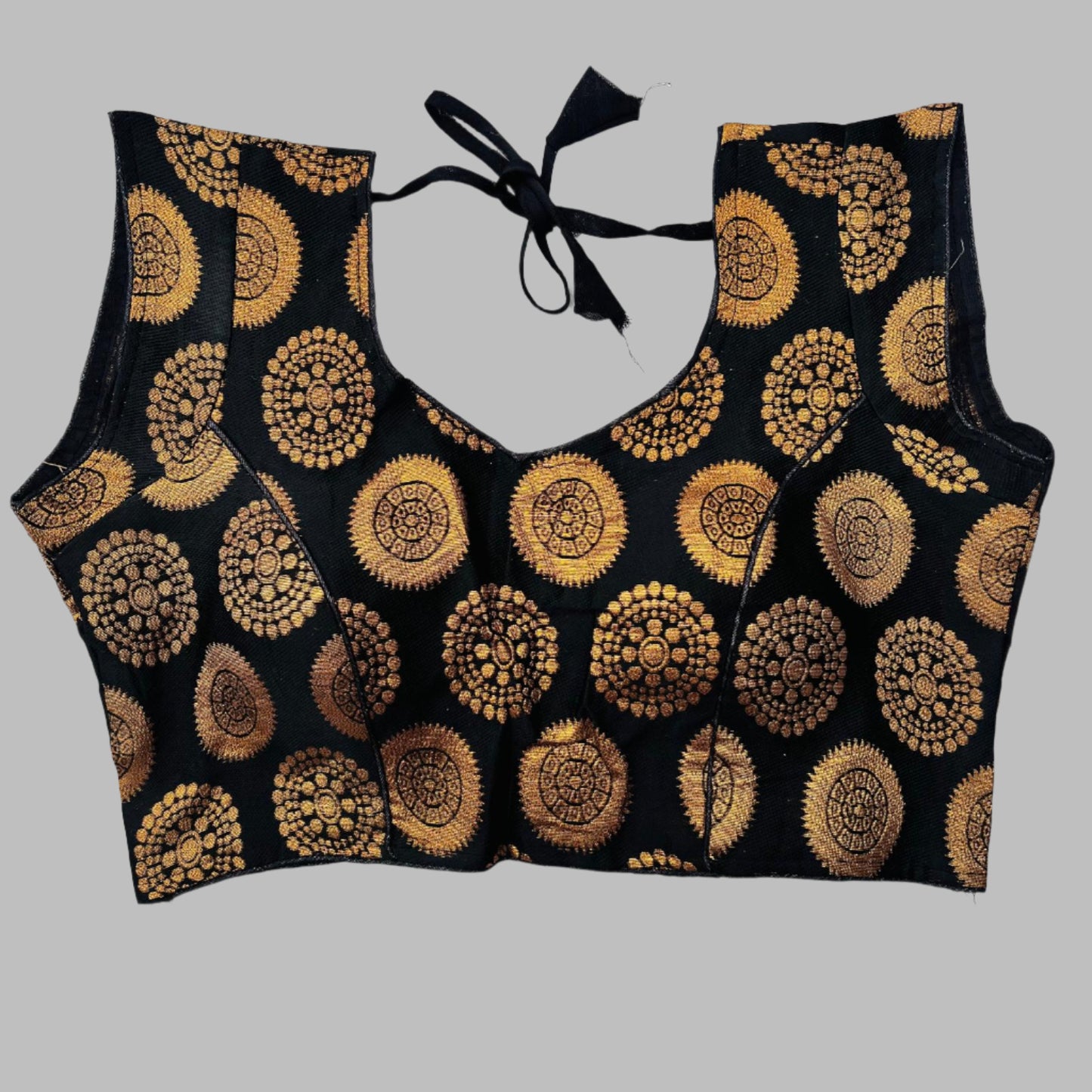 Black Blouse with Golden Circular Motifs