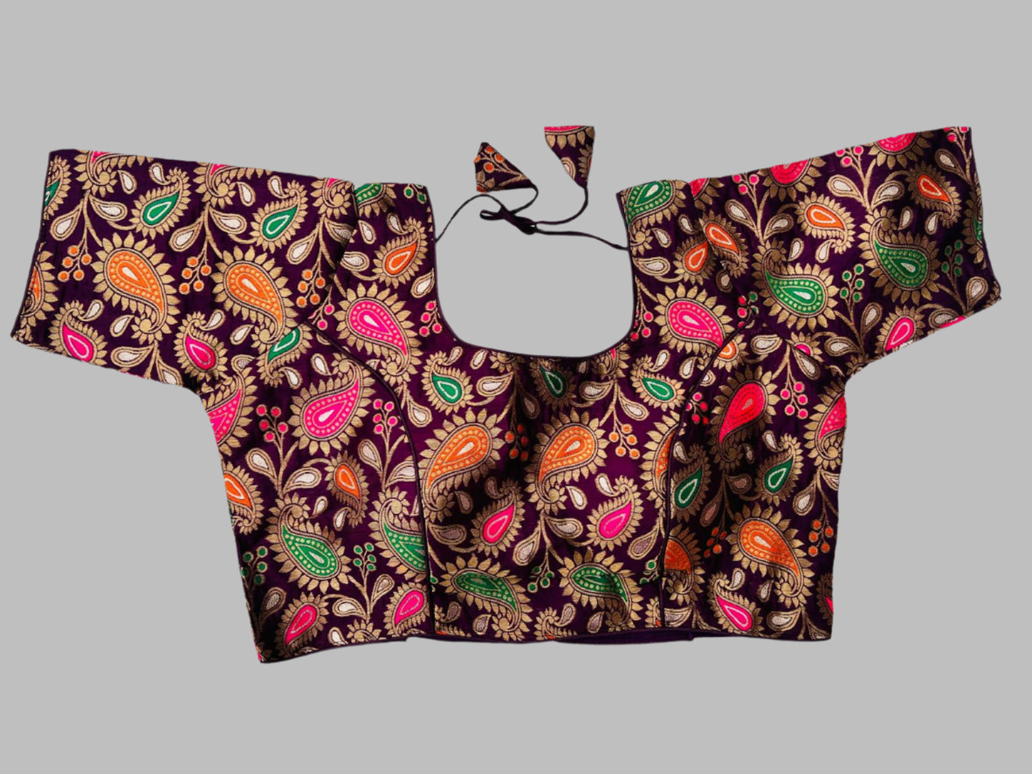 Multicolor Paisley Blouse with Sleeves and Tie-Up Back