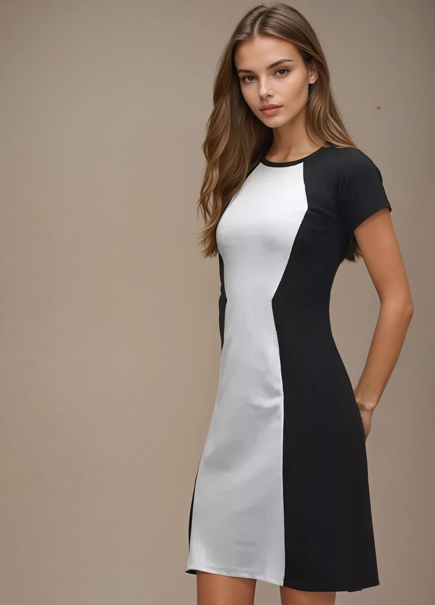 A-line Black & White Dress