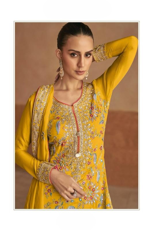 Bright Yellow Traditional thread Embroidered Kurta Palazzo Set