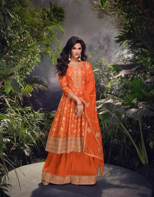 Premium Viscose Jacquard Silk Palazzo Suit Set with Heavy Embroidery – Elegant Festive & Party Wear Collection