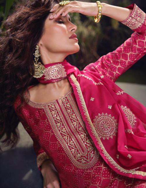 Premium Viscose Jacquard Silk Palazzo Suit Set with Heavy Embroidery – Elegant Festive & Party Wear Collection