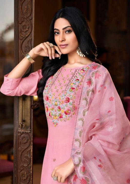 Blush Pink Exclusive Plus Size Designer Embroidered Suit Sets