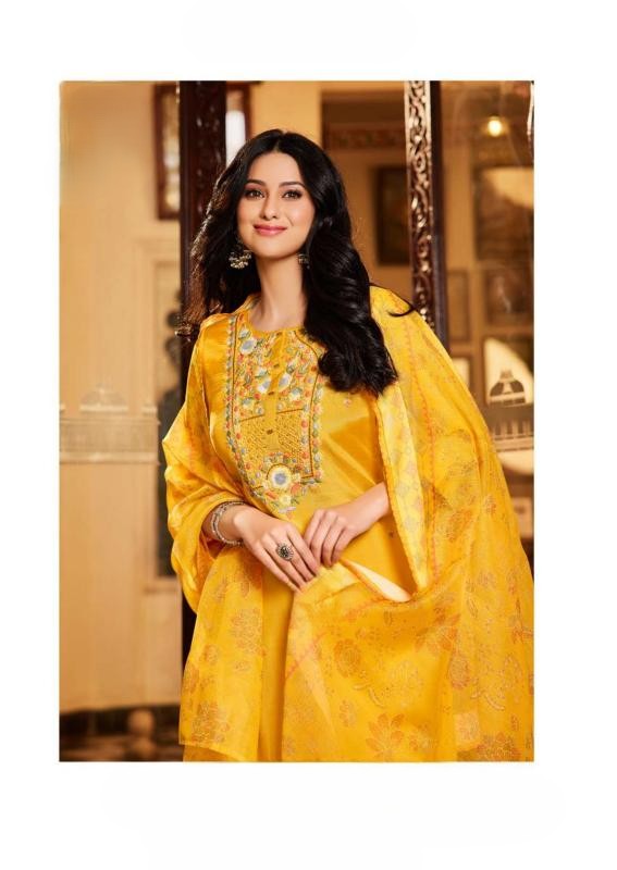 Sunflower Yellow Exclusive Plus Size Designer Embroidered Suit Sets