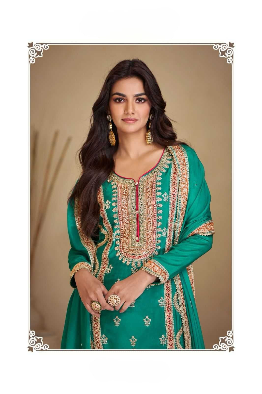 Designer Chinon Party Wear Dress - Mirror & Embroidery Work