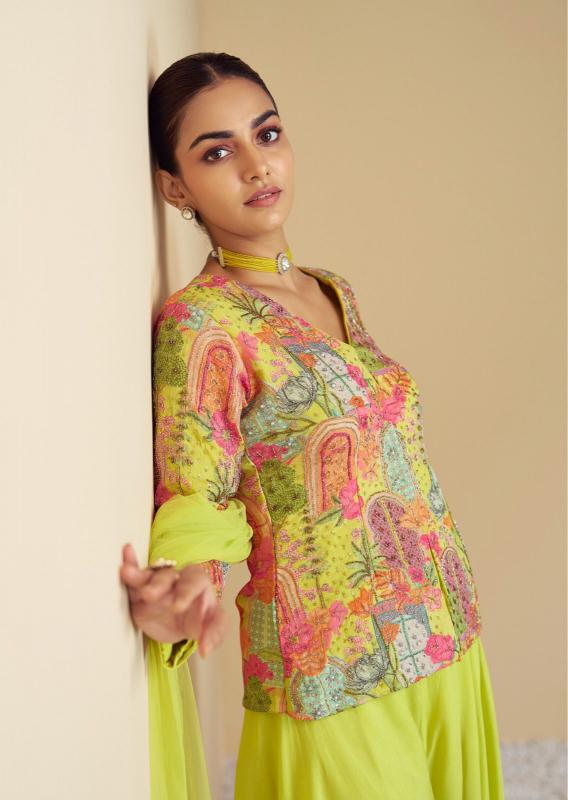 Lime Green Jacket Style Palazzo Suit Set - Graceful Indo-Western Look