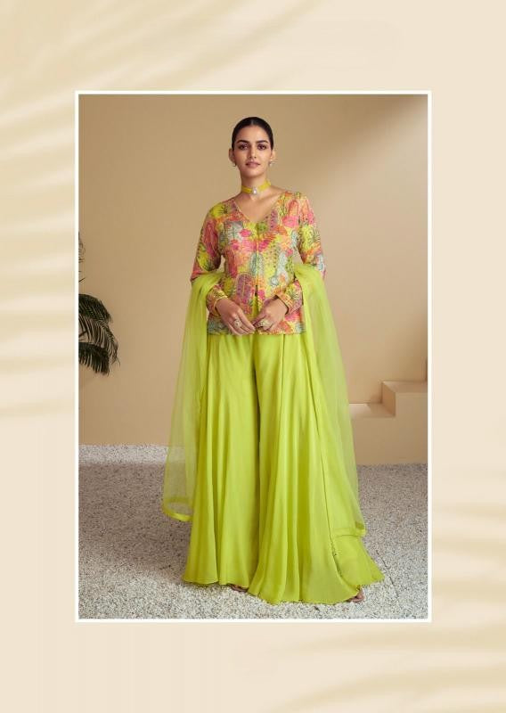 Lime Green Jacket Style Palazzo Suit Set - Graceful Indo-Western Look