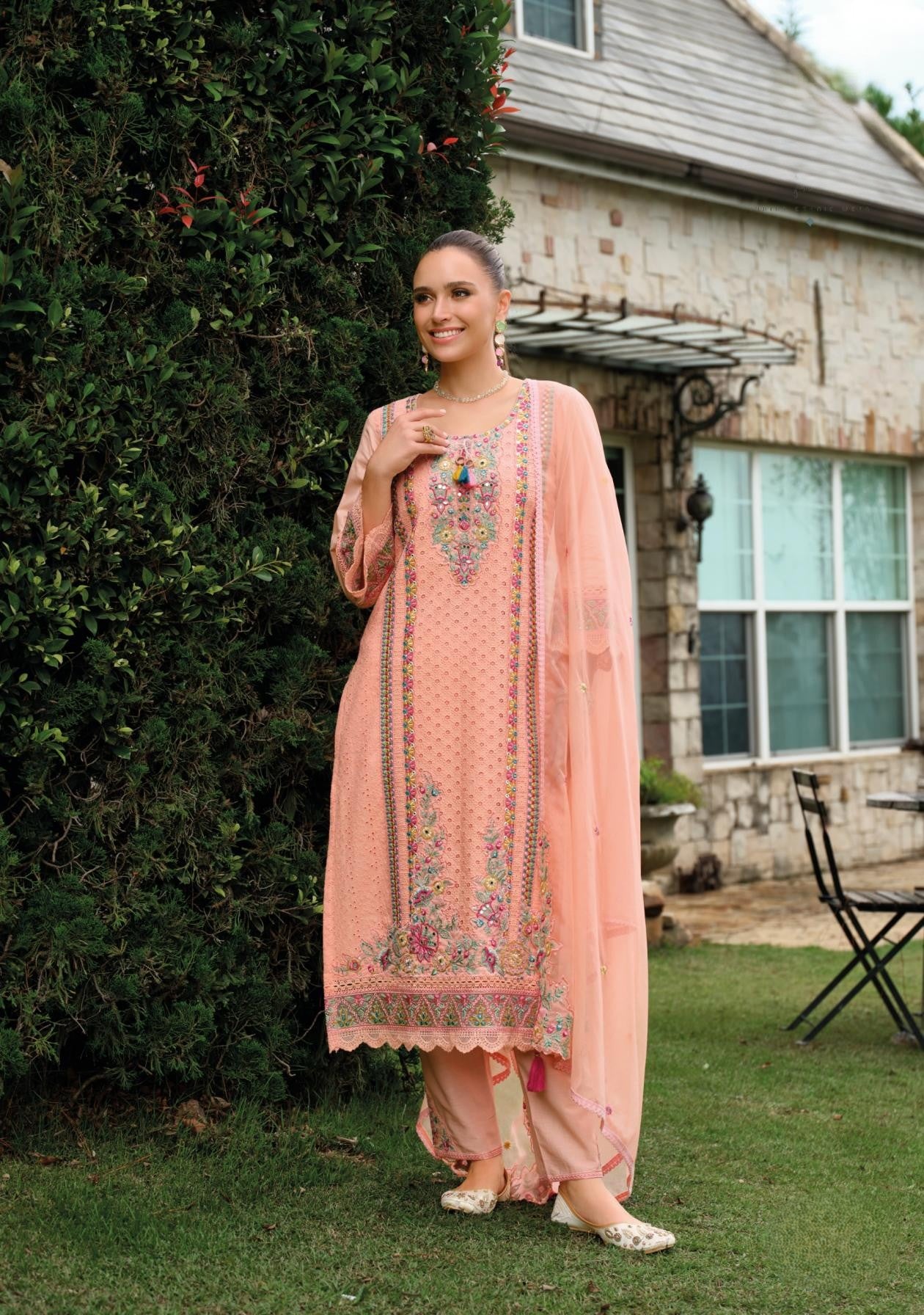 Peach Premium Cotton Embroidered Ready-to-Wear Suit with Dupatta 🌸
