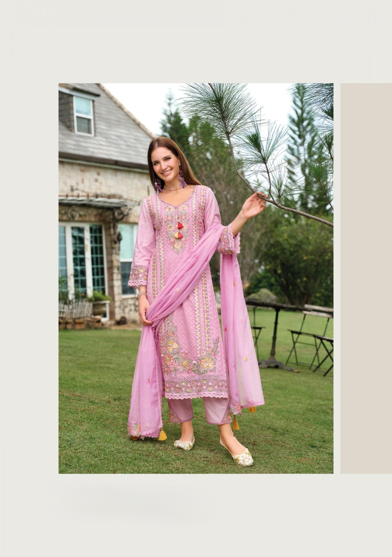 Soft Lilac Pink Premium Cotton Embroidered Ready-to-Wear Suit with Dupatta 🌸