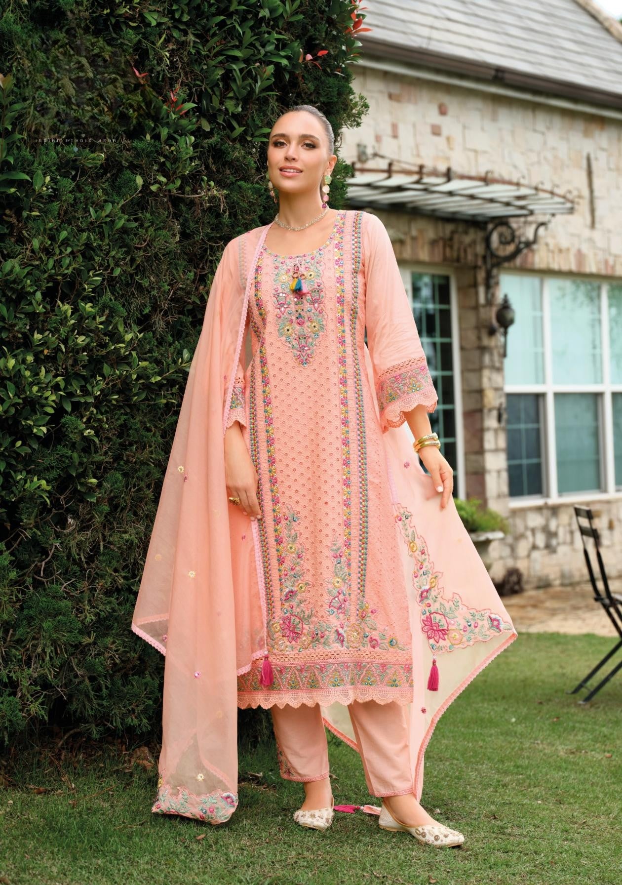 Peach Premium Cotton Embroidered Ready-to-Wear Suit with Dupatta 🌸
