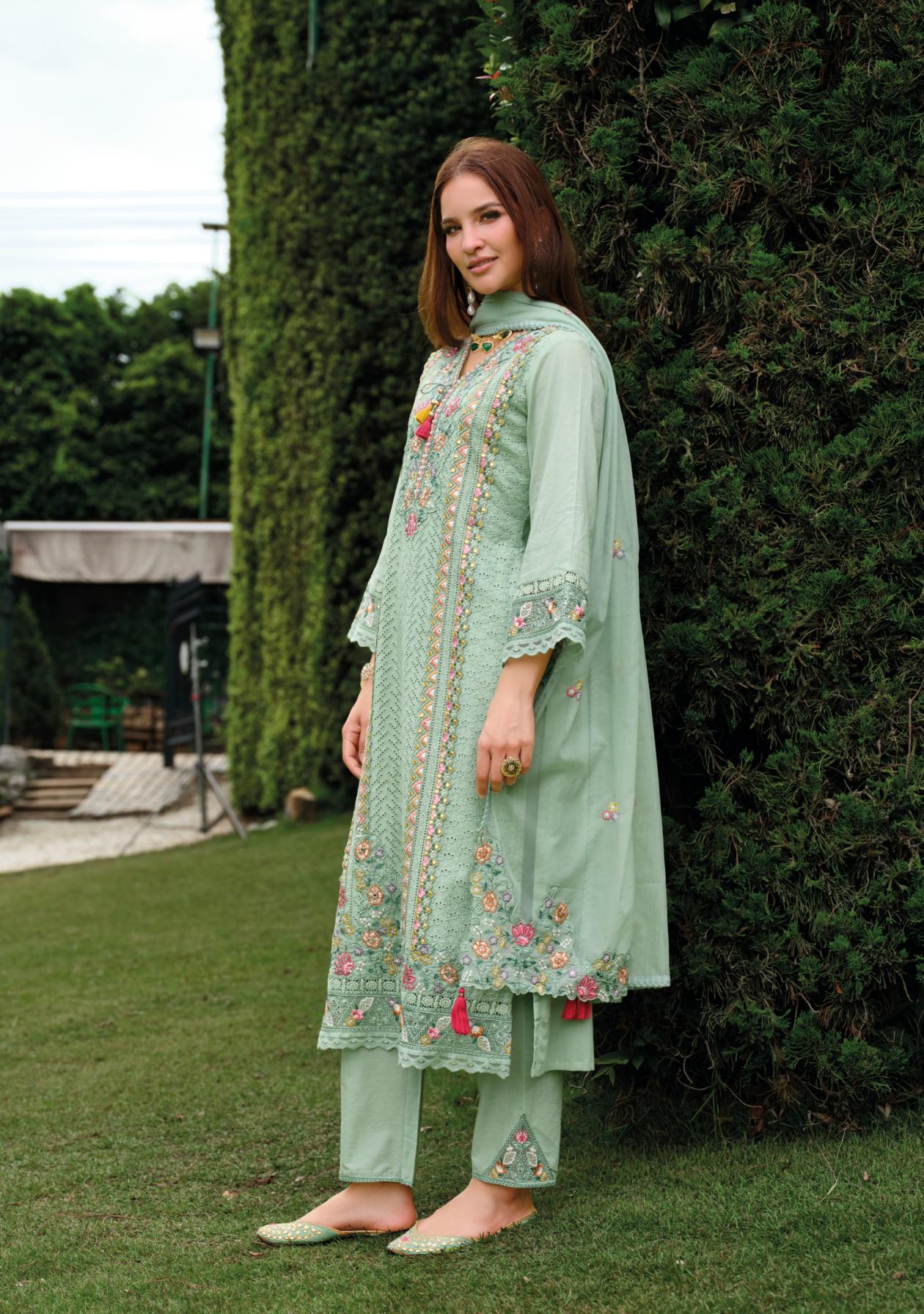 Mint Green Premium Cotton Embroidered Ready-to-Wear Suit with Dupatta 🌸