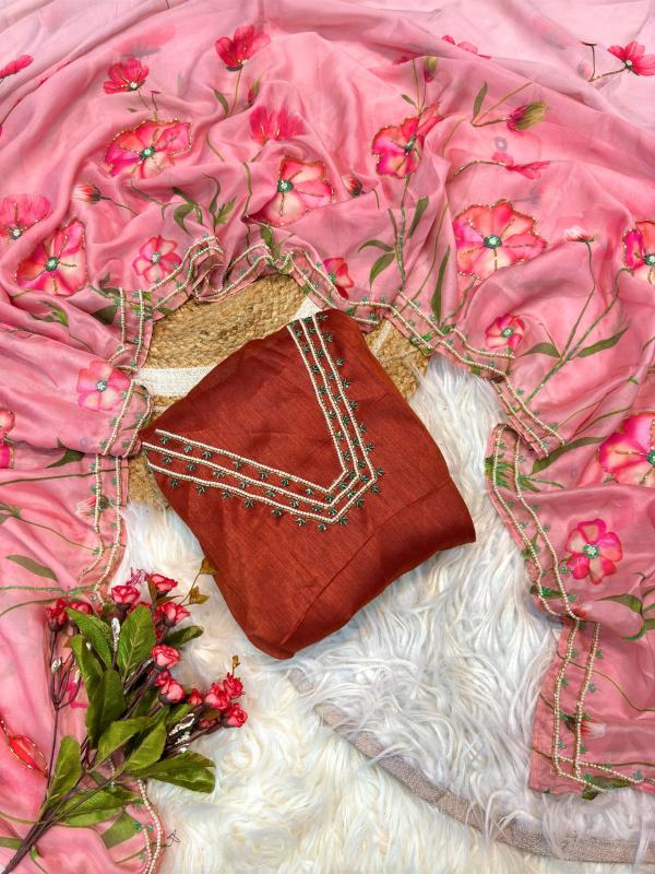 Blush Pink Floral Whisper Organza Silk Sarees – A Symphony of Elegance and Color