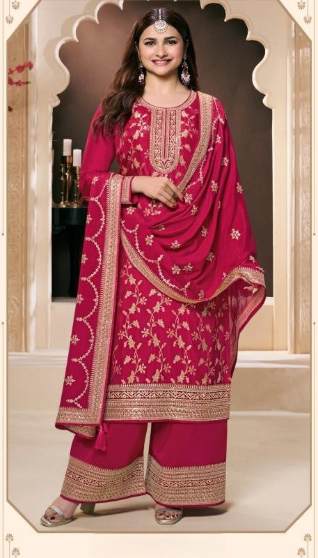 Red Silk Jacquard Kurta Palazzo Set