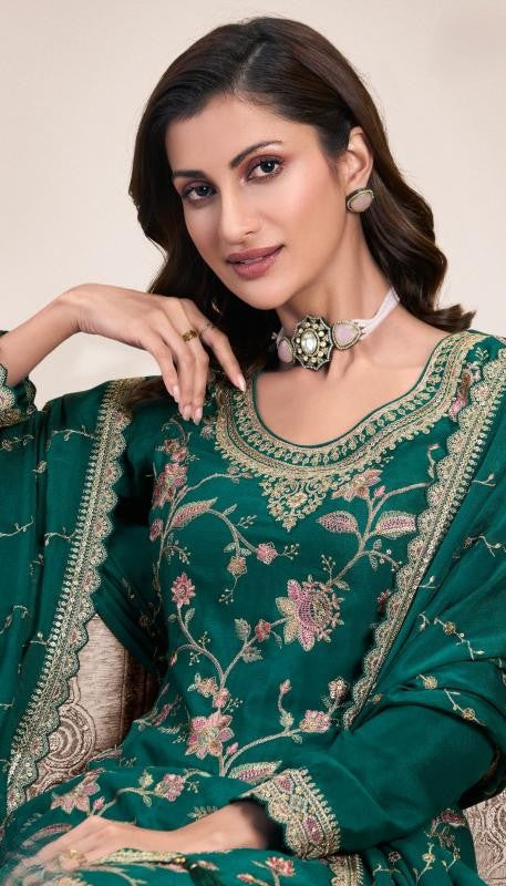 Green Embroidered Party Wear Sharara Suit Set