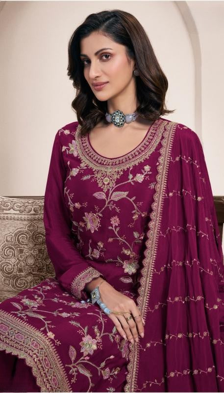 Maroon Embroidered Party Wear Sharara Suit Set