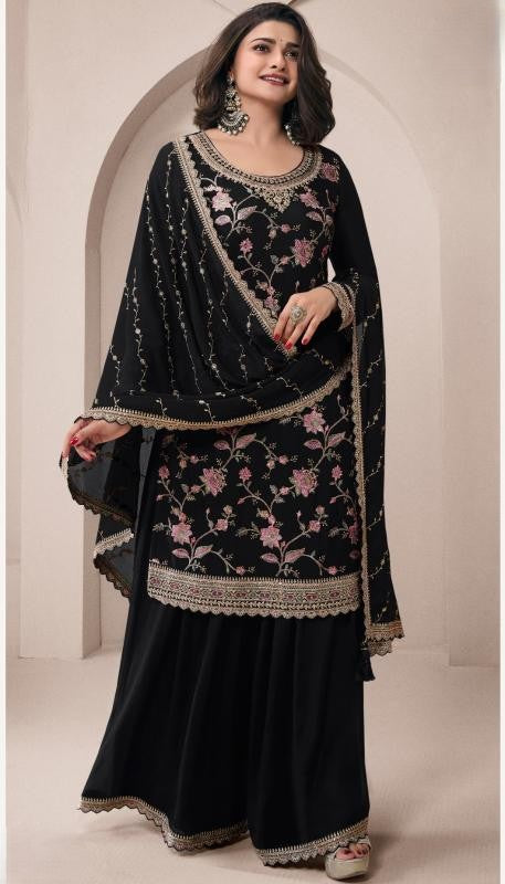 Black Embroidered Party Wear Sharara Suit Set
